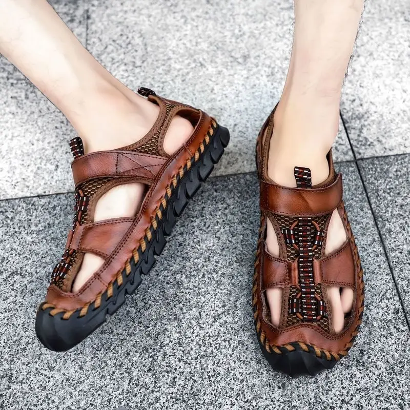 Men Shoes Expensive - Sandal Pria Pantai Lubang Kulit Asli