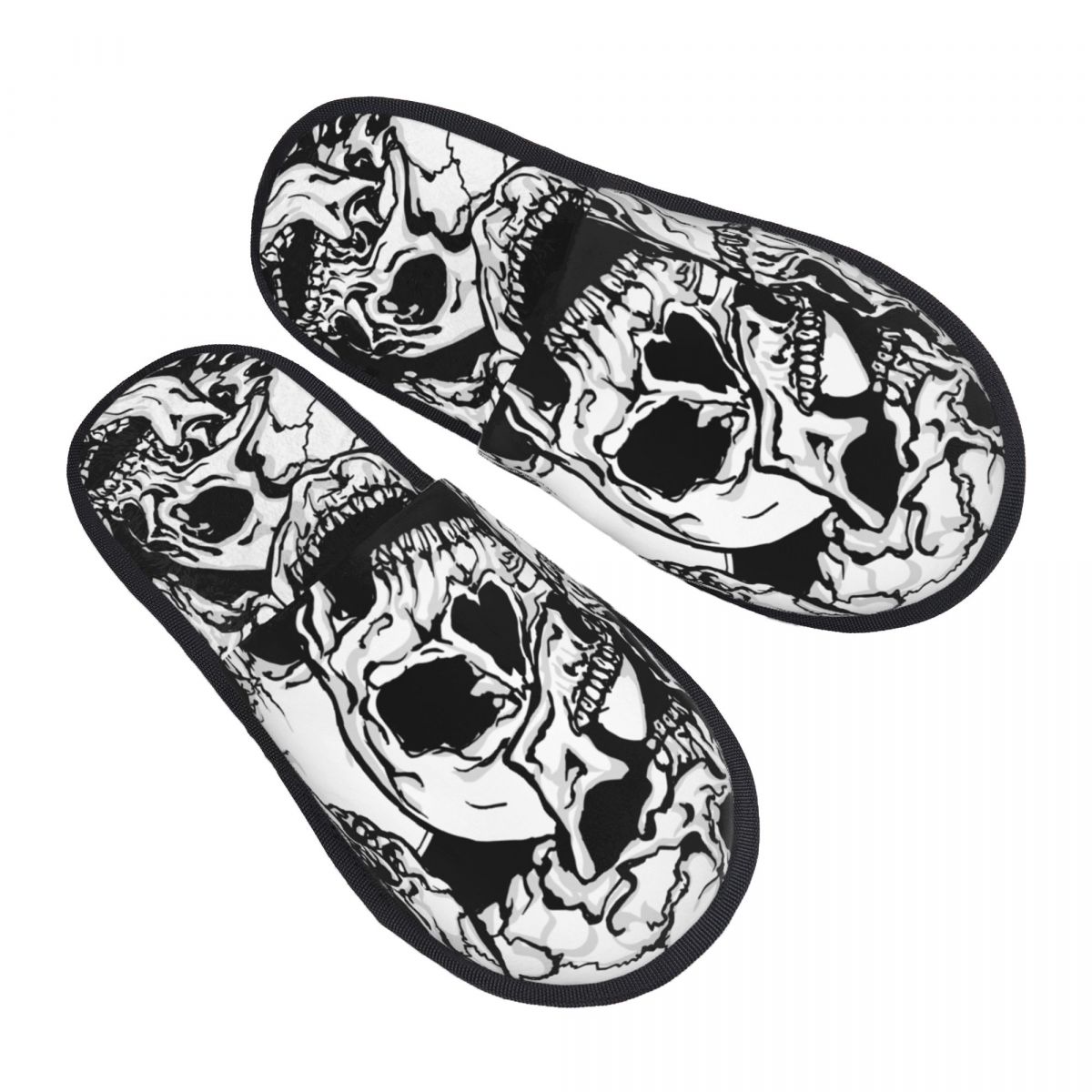 Men'S Shoes Black And White - Sandal Rumah Bulu Halus Motif Tengkorak