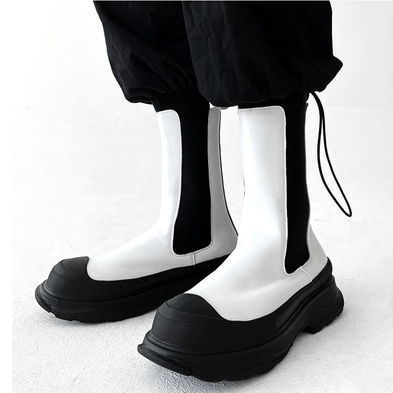Men'S Shoes Black And White - Sepatu bot chelsea tinggi gaya punk
