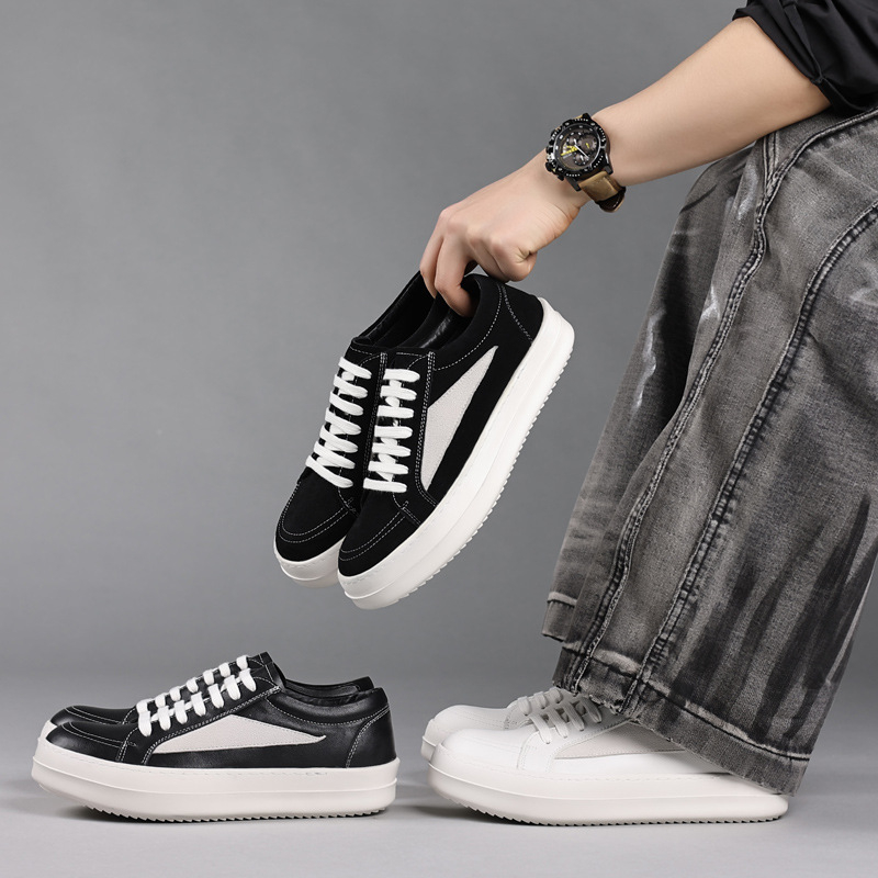 Men'S Shoes Black And White - Sepatu Sneakers Platform Kulit Asli Hitam