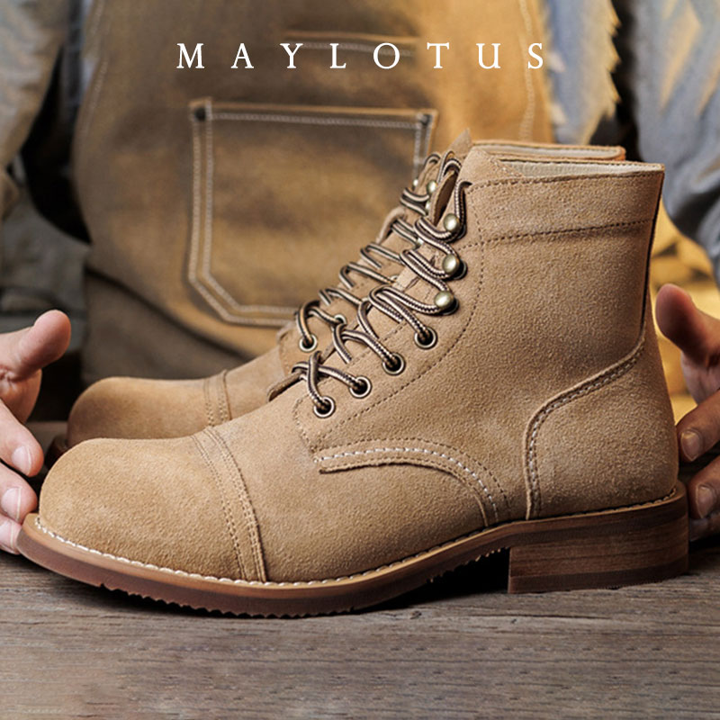 Men Shoes Boots - Sepatu Boot Suede Goodyear-Welted untuk Motor,